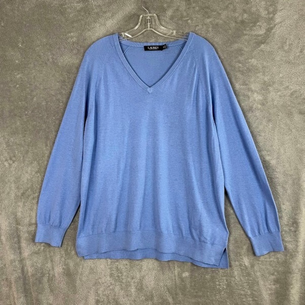 Lauren Ralph Lauren Black Label V Neck Sweater Womens XL Silk Blend Soft Luxury
